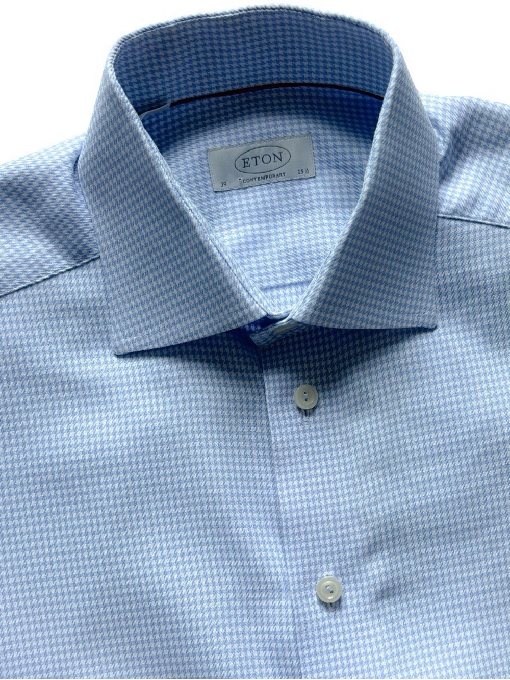 Eton Light Blue Houndstooth Long Sleeve Button Up Dress Shirt Size 15.5